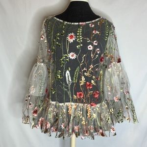 Beaded Sheer embroidered top with tulle